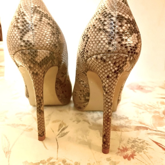STEVE MADDEN FAUX SNAKESKIN W/GOLD TOE 5”HEELS W 1/2 “ wedge - Picture 5 of 5
